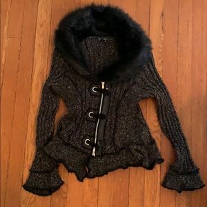 Zip up cardigan with fur collar